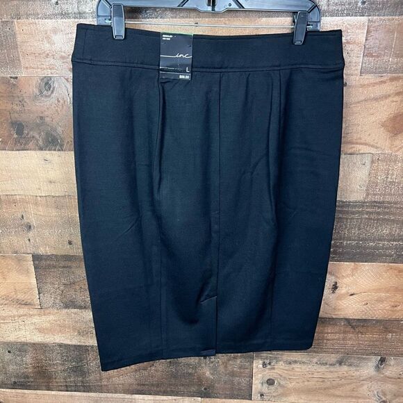 INC International Concepts Skirt Black Faux Leather Front Stretch Slip On Large - Picture 10 of 11